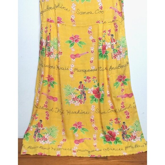 Jams World Janice Dress Long Maxi XXL Hawaiian Tropical Toile Pockets Yellow HTF - Picture 3 of 15